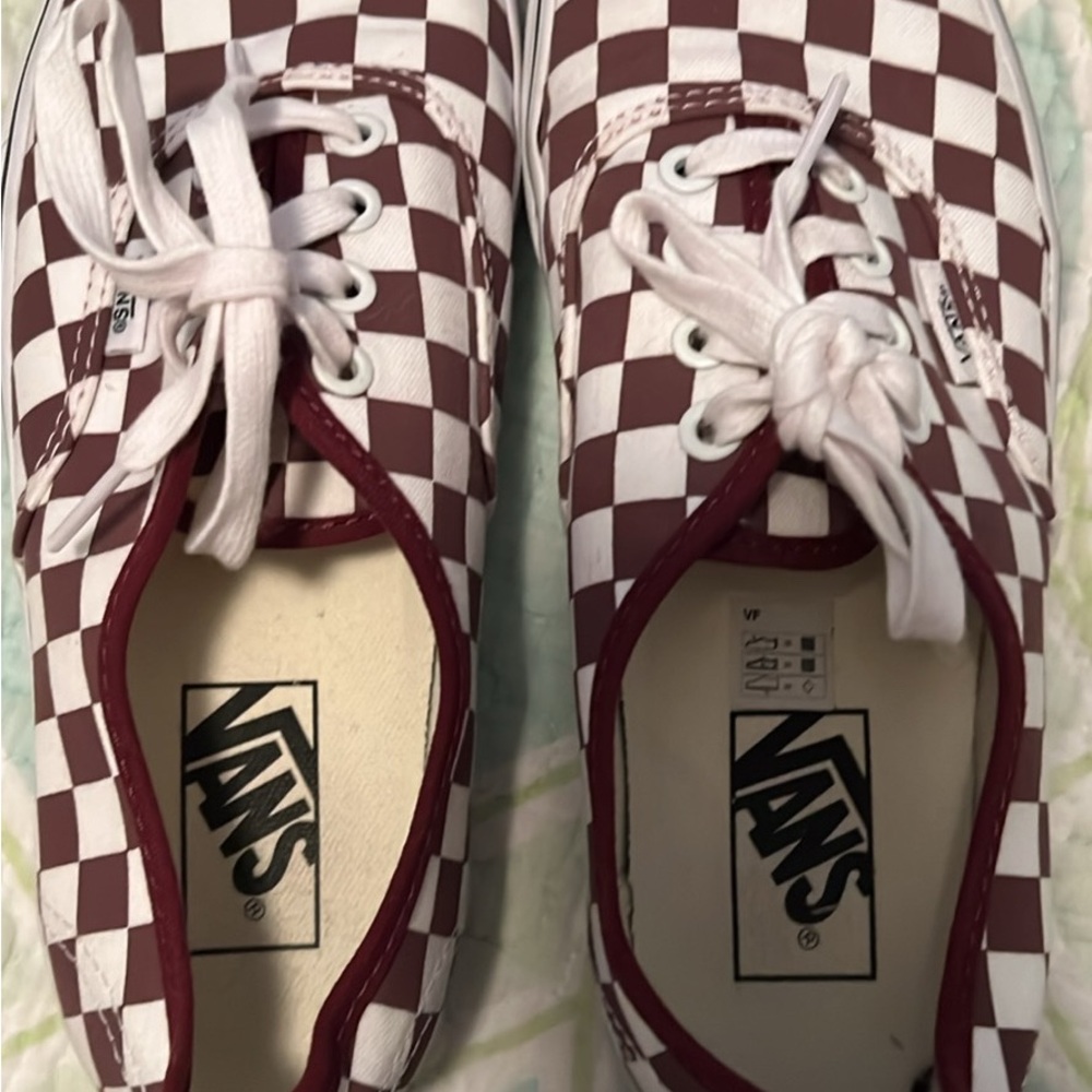 Vans Maroon and White Checkerboard Shoes